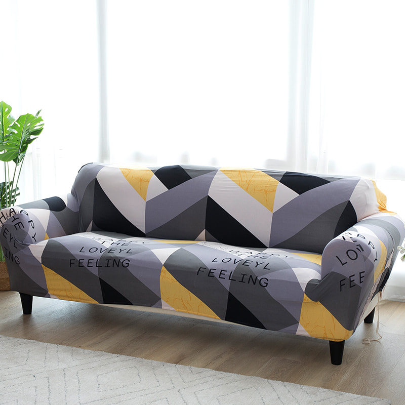 Sofabezug mit geometrischem, gebürstetem Stretchdruck